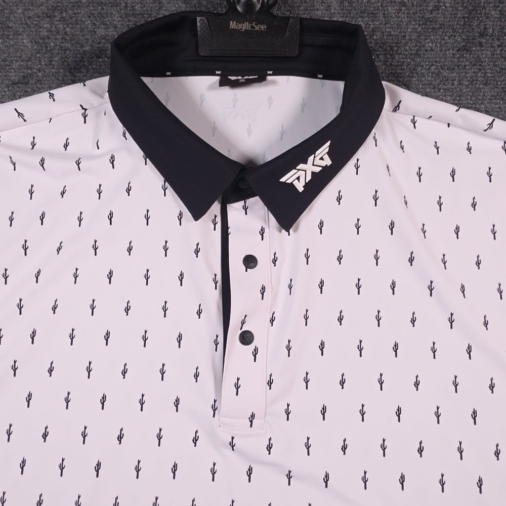PXG Cactus Print Polo Mens 2XL White AOP Moisture Wicking Quick Dry Stretch Golf